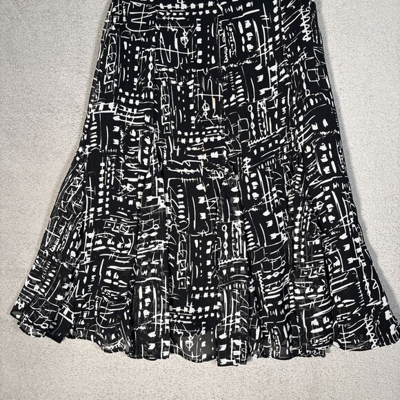 Chicos Midi Skirt Women’s Size 1 Black White Abstract 90s Inspired Chiffon Layer - Picture 3 of 14